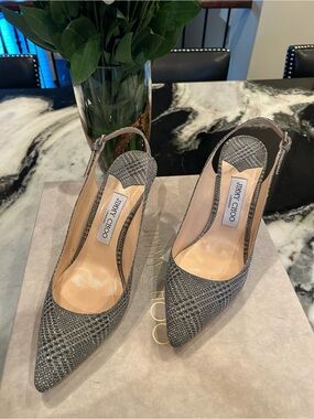 Jimmy Choo Gray Tweed Slingback Pointed-Toe Pumps